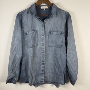 Side Stitch Women's Denim Shirt Long Sleeve Button Down Size Medium Western